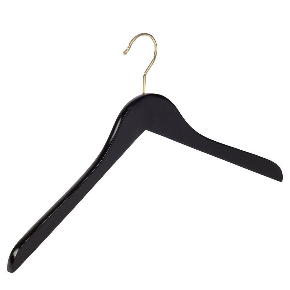 Blusen / Hemdenbügel Buchenholz schwarz lackiert mit Messinghaken, 38 cm