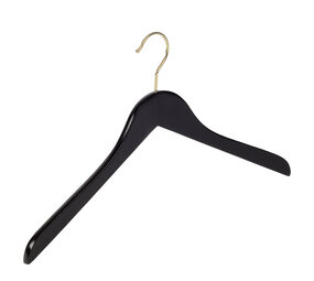 DER KLEIDERBÜGELRIESE Blusen / Hemdenbügel Buchenholz schwarz lackiert mit Messinghaken, 44 cm