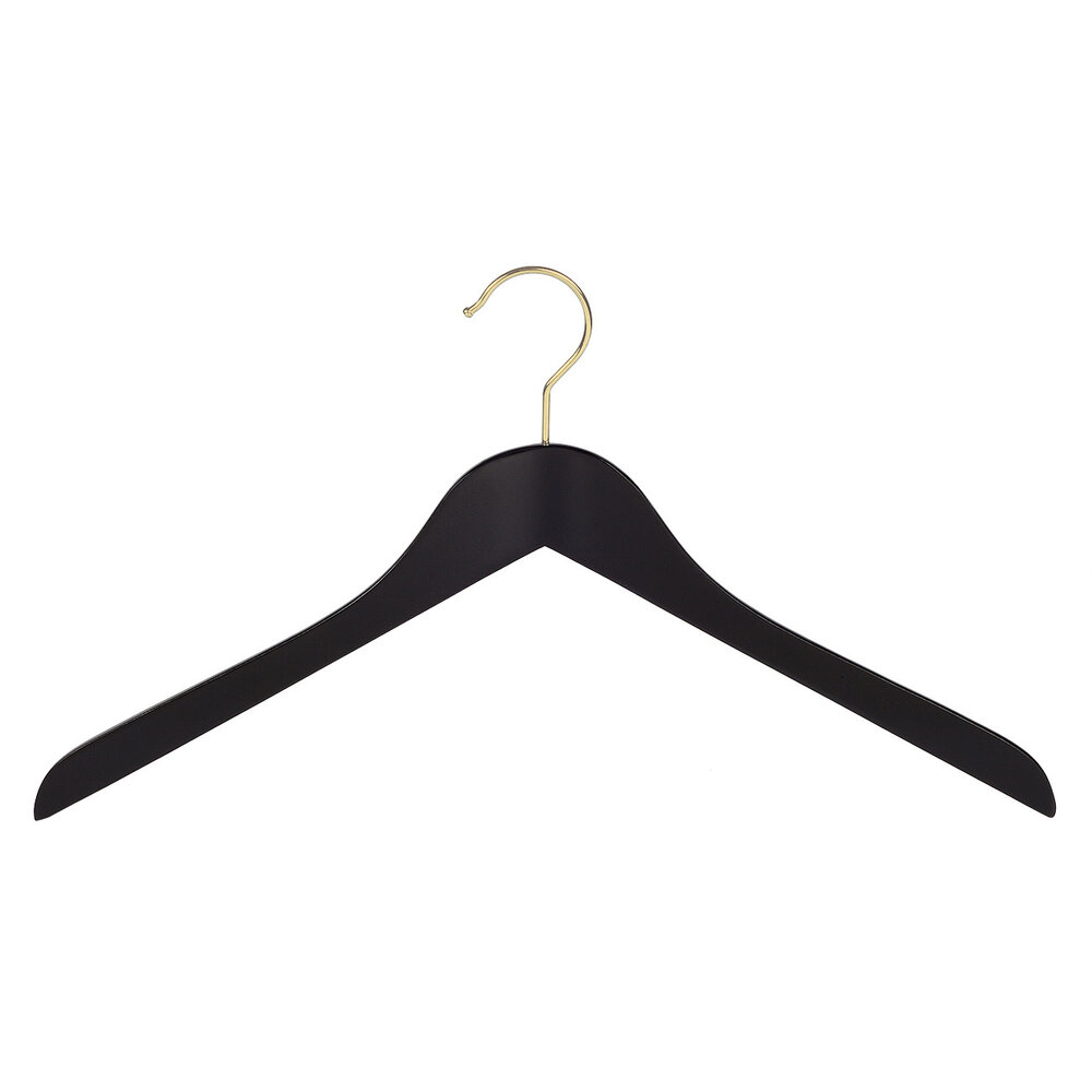 DER KLEIDERBÜGELRIESE Blusen / Hemdenbügel Buchenholz schwarz lackiert mit Messinghaken, 44 cm