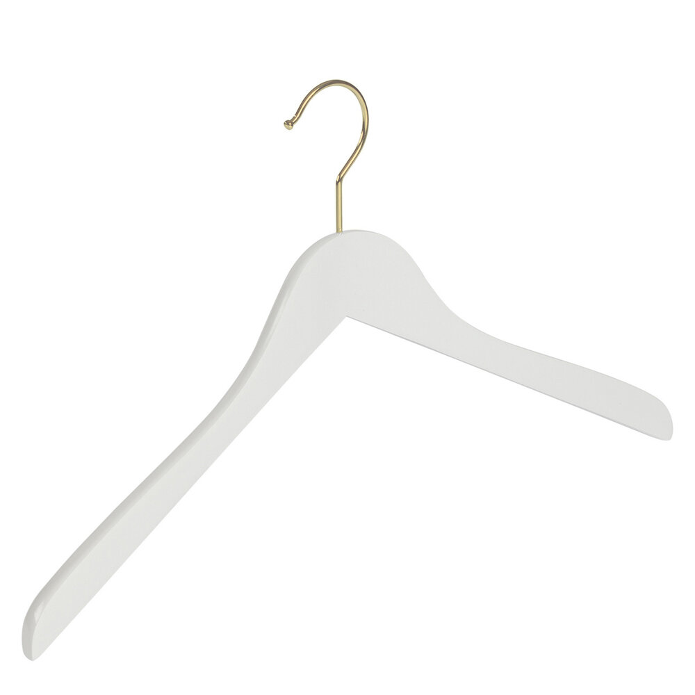 Blusen / Hemdenbügel Buchenholz weiß lackiert mit Messinghaken, 44 cm