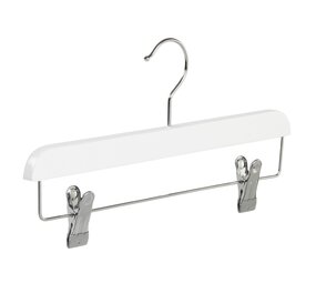Der Kleiderbügelriese Rock / Hosenbügel Lotusholz weiß lackiert mit Klammern, 34 cm