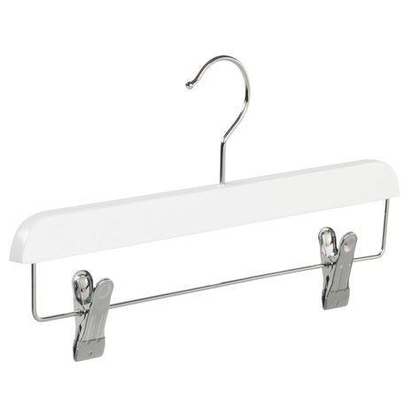 Der Kleiderbügelriese Rock / Hosenbügel Lotusholz weiß lackiert mit Klammern, 34 cm