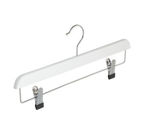 Der Kleiderbügelriese Rock / Hosenbügel Lotusholz weiß lackiert mit Klammern, 40 cm