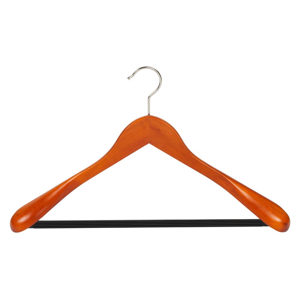 Jacken / Anzugbügel Buchenholz kirsch gebeizt mit Schulterverbreiterung und anti-rutsch Hosensteg, 41 cm Jacken / Anzugbügel Buchenholz kirsch gebeizt mit Schulterverbreiterung und anti-rutsch Hosensteg, 41 cm