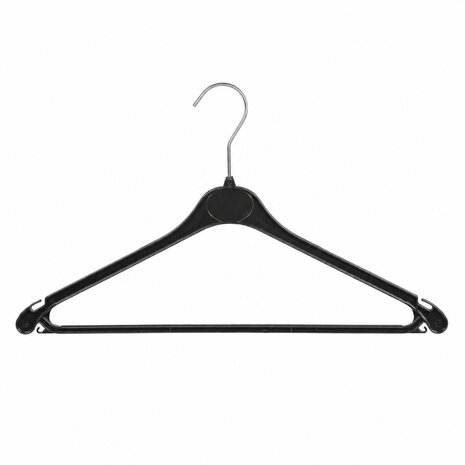Blusen / Hemdenbügel Kunststoff schwarz mit Rockkerben und Hosensteg, 43 cm