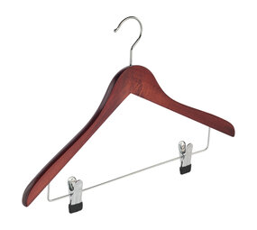 Blusen / Hemdenbügel Buchenholz mahagoni gebeizt mit Klammersteg, 44 cm Blusen / Hemdenbügel Buchenholz mahagoni gebeizt mit Klammersteg, 44 cm