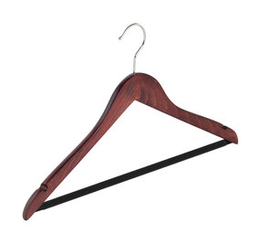 Blusen / Hemdenbügel Buchenholz mahagoni gebeizt mit Rockkerben und anti-rutsch Hosensteg, 41 cm Blusen / Hemdenbügel Buchenholz mahagoni gebeizt mit Rockkerben und anti-rutsch Hosensteg, 41 cm