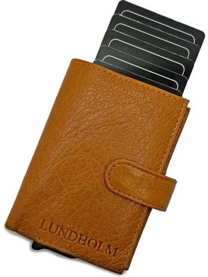 Lundholm Lundholm Pasjeshouder mannen met portemonnee cognac - hoogwaardig leer - leren pasjeshouder uitschuifbaar creditcardhouder heren
