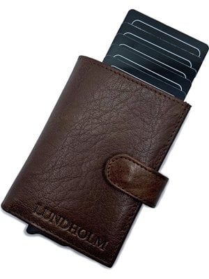 Lundholm Lundholm luxe pasjeshouder mannen uitschuifbaar met portemonnee bruin - pasjeshouder uitschuifbaar mannen creditcardhouder heren