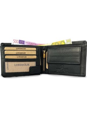 Lundholm Lundholm leren heren portemonnee met RFID anti-skim bescherming - Zwart