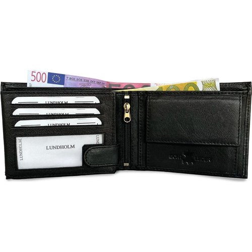 Lundholm Lundholm leren portemonnee heren leer portefeuille heren zwart - zeer soepel nappa leer - dun en ideaal billfold formaat - mannen cadeautjes cadeau voor man portemonnee heren pasjes houder mannen