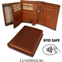 Lundholm Portemonnee heren luxe leer RFID anti-skim - hoge kwaliteit portefeuille heren leer - mannen cadeautjes, cadeau voor man Billfold Cognac