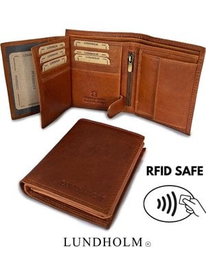 Lundholm Lundholm Portemonnee heren luxe leer RFID anti-skim - hoge kwaliteit portefeuille heren leer - mannen cadeautjes, cadeau voor man Billfold Cognac
