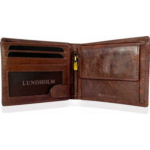 Lundholm Lundholm Portemonnee heren luxe leer RFID anti-skim - Sundsvall serie portefeuille heren leer - mannen cadeautjes Billfold Bruin