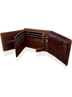 Lundholm Lundholm Portemonnee heren luxe leer RFID anti-skim - Sundsvall serie portefeuille heren leer - mannen cadeautjes Billfold Bruin