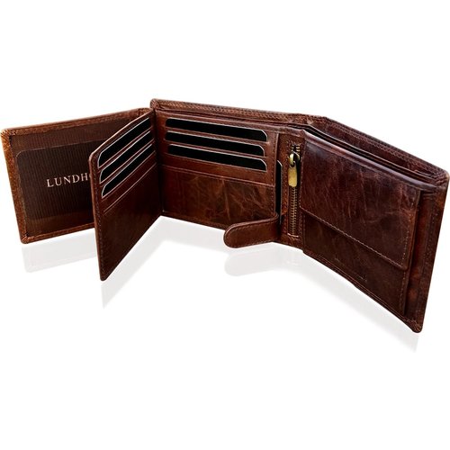 Lundholm Lundholm Portemonnee heren luxe leer RFID anti-skim - Sundsvall serie portefeuille heren leer - mannen cadeautjes Billfold Bruin