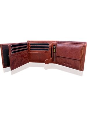Lundholm Lundholm Portemonnee heren luxe leer RFID anti-skim - Sundsvall serie portefeuille heren leer - mannen cadeautjes Billfold Bruin Cognac