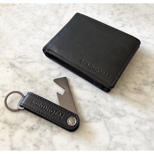 Lundholm Lundholm leren portemonnee heren RFID en bieropener sleutelhanger echt leer - matchende set in luxe giftbox - cadeau voor man flesopener mannen cadeautjes geschenkset