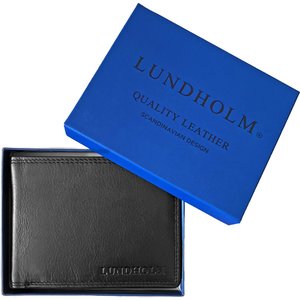 Lundholm Stockholm – Billfold Heren Portemonnee met RFID in Blauwe Geschenkdoos – Zwart Lundholm Stockholm – Billfold Heren Portemonnee met RFID in Blauwe Geschenkdoos – Zwart