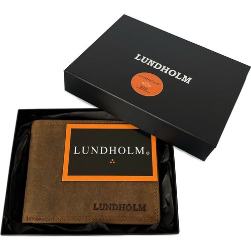 Lundholm Lundholm cadeaupakket mannen leren portemonnee heren bruin hunter leer - in geschenkverpakking - herenportefeuille leder - cadeau voor man verjaardag mannen cadeautjes geschenkset