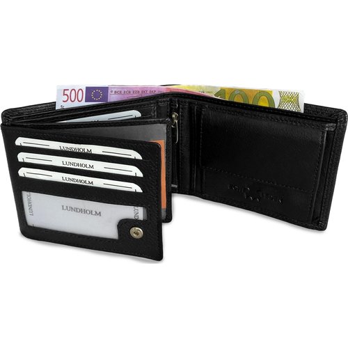 Lundholm Lundholm heren portemonnee met RFID anti skimming - Zwart - leren etui pennenzak voor volwassenen zwart leder - cadeau voor man mannen cadeautjes