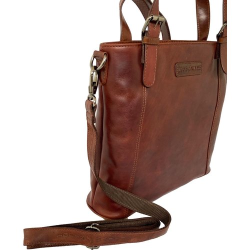 Louis Wallis Louis Wallis schoudertassen vrouw handtas dames leer bruin cognac shopper met rits - cadeau voor vrouw - vrouwen cadeautjes tip