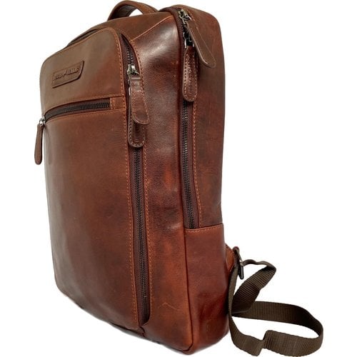 Louis Wallis Louis Wallis Rugtas heren met laptopvak 13.3 inch laptoptas heren leer bruin cognac - rugzak met laptopvak - zeer luxe uitgevoerd