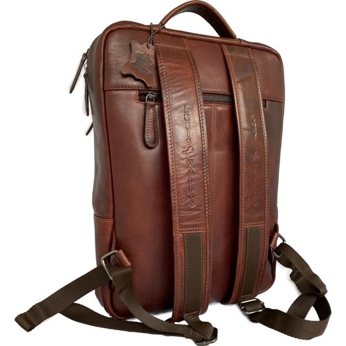 Louis Wallis Louis Wallis Rugtas heren met laptopvak 13.3 inch laptoptas heren leer bruin cognac - rugzak met laptopvak - zeer luxe uitgevoerd