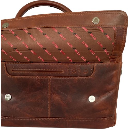 Louis Wallis Louis Wallis Luxe laptop tas heren schoudertas heren met laptopvak leer bruin cognac 13.3 inch - aktetas heren bruin exclusief - werktas heren leer - hoogwaardig leder