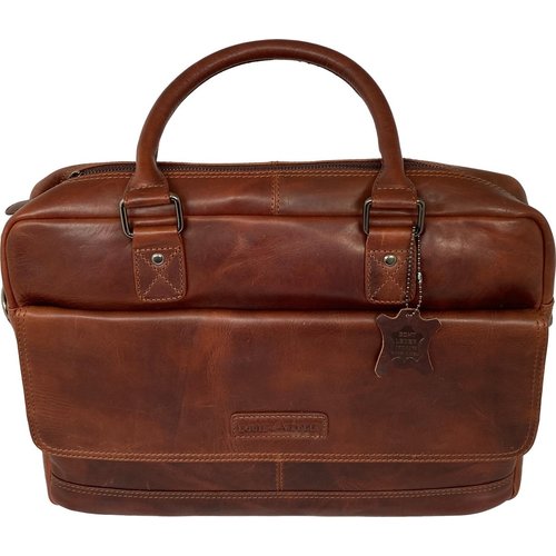 Louis Wallis Louis Wallis Luxe laptop tas heren schoudertas heren met laptopvak leer bruin cognac 13.3 inch - aktetas heren bruin exclusief - werktas heren leer - hoogwaardig leder