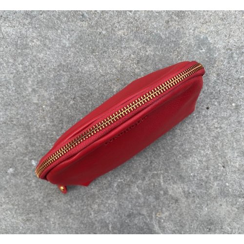 Lundholm Lundholm leren make up tasje etui dames rood - toilettas dames leer design rood - bag in bag tas organizer - hoogwaardig leer - vrouwen kados cadeau voor vrouw