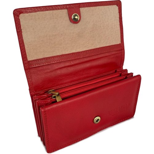 Lundholm Lundholm portemonnee dames overslag rood RFID - Leren portefeuille dames met anti-skim bescherming - vrouwen cadeautjes overslagportemonnee dames rood