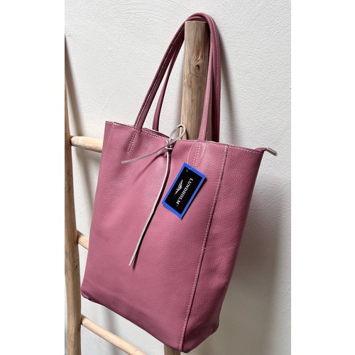 Lundholm Lundholm tas dames schoudertas shopper dames leer oud roze met rits | Lundholm Odense serie