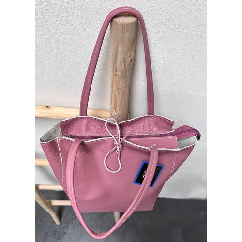 Lundholm Lundholm tas dames schoudertas shopper dames leer oud roze met rits | Lundholm Odense serie