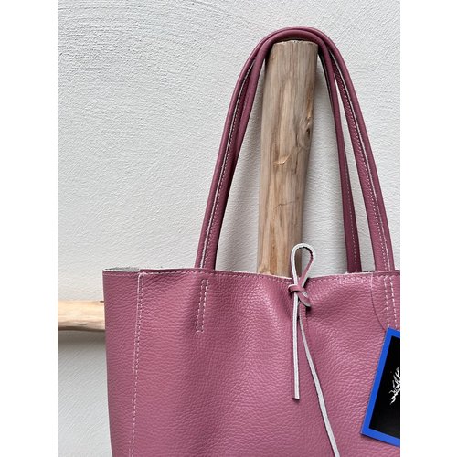 Lundholm Lundholm tas dames schoudertas shopper dames leer oud roze met rits | Lundholm Odense serie