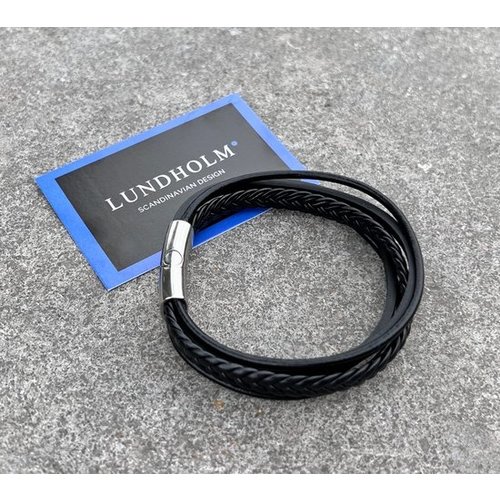 Lundholm Lundholm Heren armband leer zwart - armband heren leer cadeau voor man - mannen cadeautjes tip - op maat verstelbaar