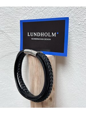 Lundholm Lundholm Heren armband leer zwart - armband heren leer cadeau voor man - mannen cadeautjes tip - op maat verstelbaar