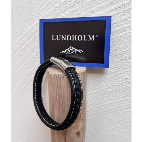 Lundholm Lundholm Heren armband leer zwart gevlochten patroon - armband heren leer cadeau voor man - mannen cadeautjes tip | Lundholm Ystad serie
