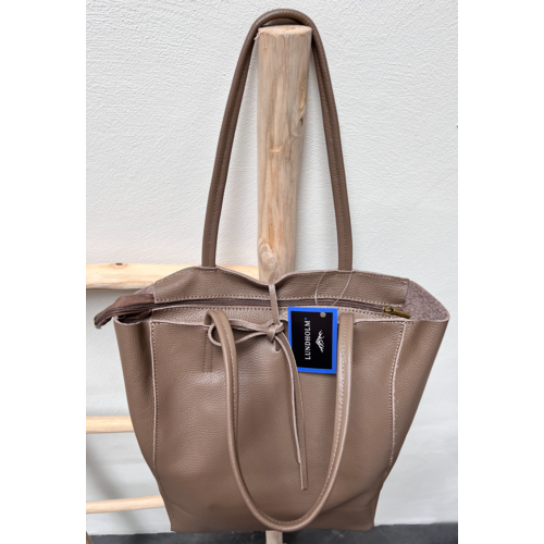 Lundholm Lundholm tas dames schoudertas shopper dames leer bruin chocolate met rits | Lundholm Odense serie