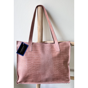 Lundholm Öland – Leather Shopper with Zip, Croc Print – Pink Lundholm Öland – Leather Shopper with Zip, Croc Print – Pink