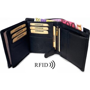 Lundholm Men's Leather Wallet with RFID – Black Lundholm Men's Leather Wallet with RFID – Black