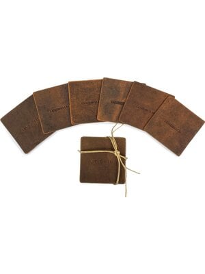 Lundholm Lundholm leren onderzetters voor glazen vierkant bruin 6 stuks - onderzetters design hunter leer vintage - cadeau voor man mannen cadeautjes