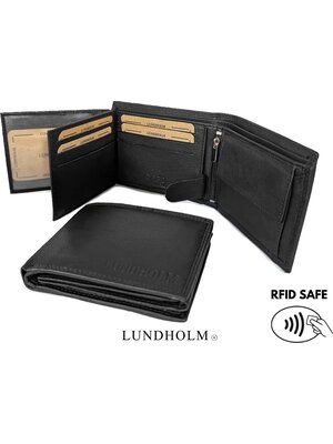 Lundholm Lundholm leren portemonnee heren zeer soepel nappa leer – billfold model zwart met RFID anti-skim bescherming Norsjö serie