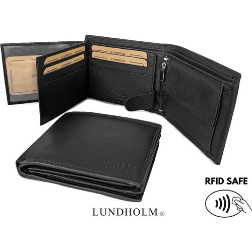 Lundholm Lundholm leren portemonnee heren zeer soepel nappa leer – billfold model zwart met RFID anti-skim bescherming Norsjö serie