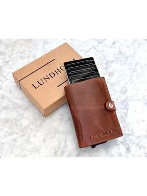 Lundholm Lundholm pasjeshouder vrouwen met portemonnee bruin cognac - creditcardhouder dames uitschuifbaar - cadeau voor vriendin | Lundholm Trondheim serie
