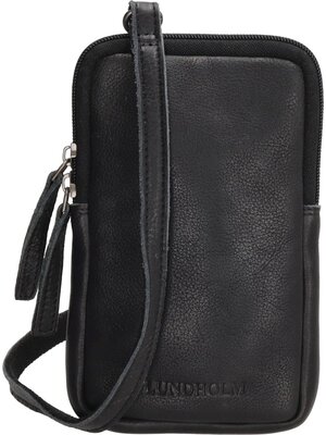 Lundholm Lundholm telefoontasje dames leer zwart - schoudertasje dames crossbody - tas dames schoudertas leer | Scandinavisch design - Lillehammer serie