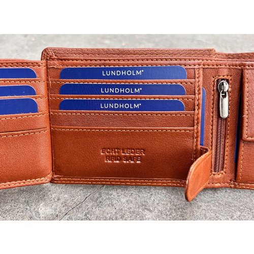 Lundholm Lundholm leren heren portemonnee heren leer bruin cognac - heren cadeau voor man verjaardag cadeautje voor hem  RFID anti-skim bescherming cognac bruin