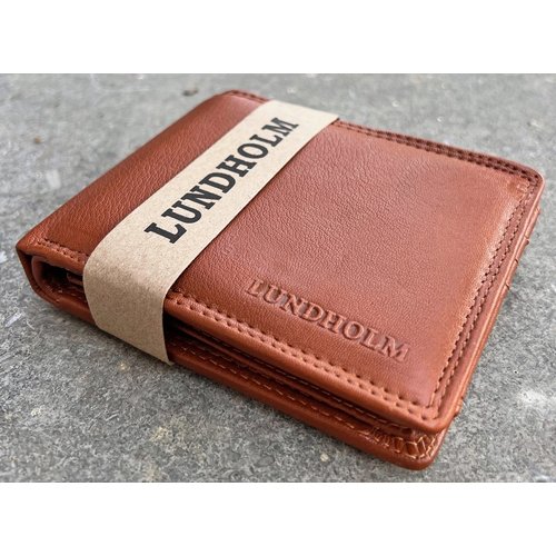 Lundholm Lundholm leren heren portemonnee heren leer bruin cognac - heren cadeau voor man verjaardag cadeautje voor hem  RFID anti-skim bescherming cognac bruin