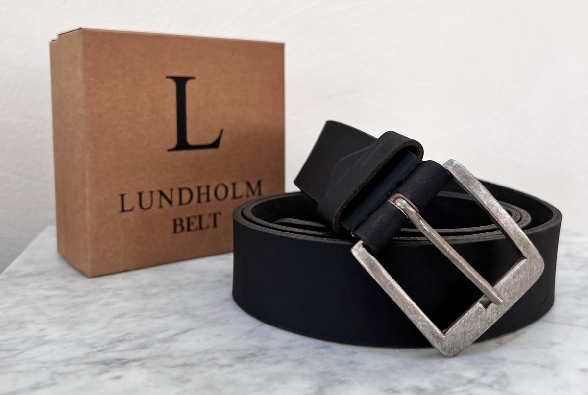 Lundholm leren riem heren leer zwart - topkwaliteit riem in giftbox -  Hilten Lederwaren & Cadeaus