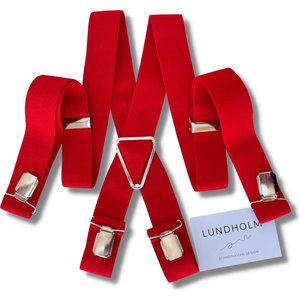 Lundholm Lundholm Bretels heren volwassenen rood 4 clips - extra stevig hoge kwaliteit en verstelbaar - Scandinavisch design - mannen cadeautjes tip | Lundholm Bastad serie